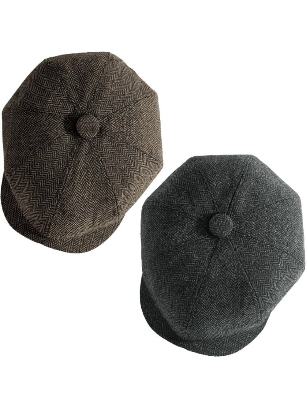 Stylish Herringbone Newsboy Cap Set | Classic 8 Panel Wool Blend Flat Caps